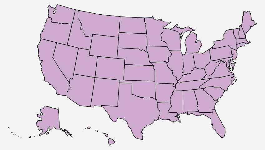 map of the United States of America in a light purple shade